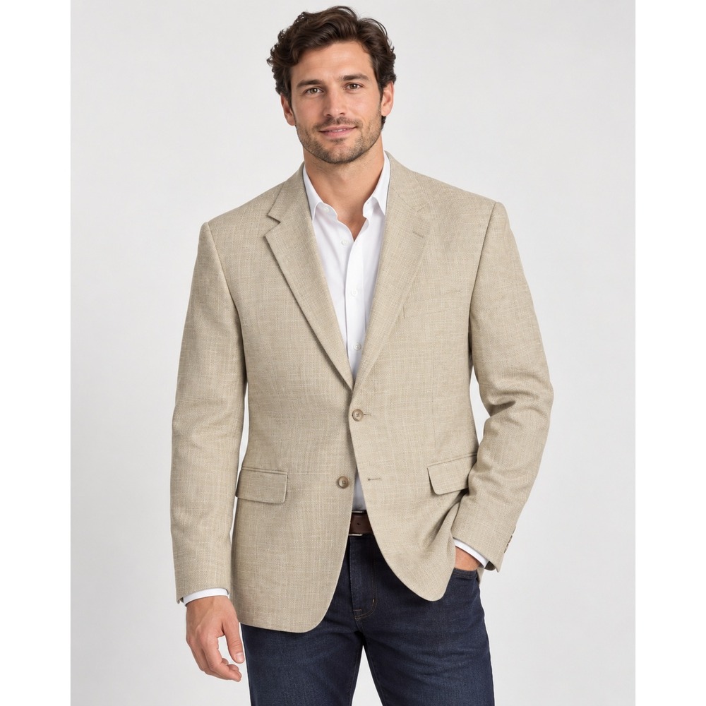 Chaps Mens 48R Blazer 100% Silk Tan Basketweave Two Button Sport Coat COOP 12 GX